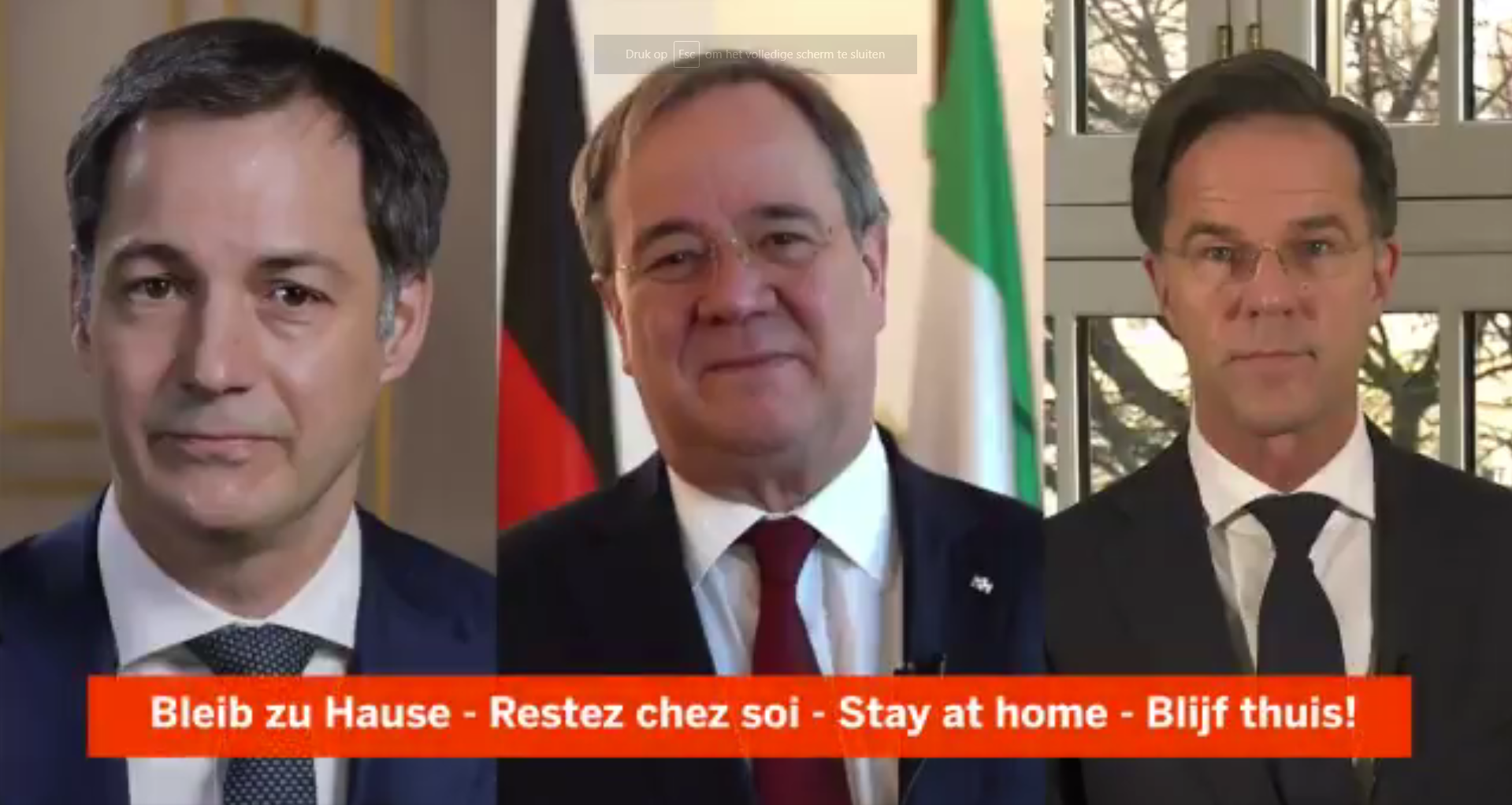Nederlandse, Duitse en Belgische minister-presidenten in gezamenlijke oproep: “Blijf thuis”